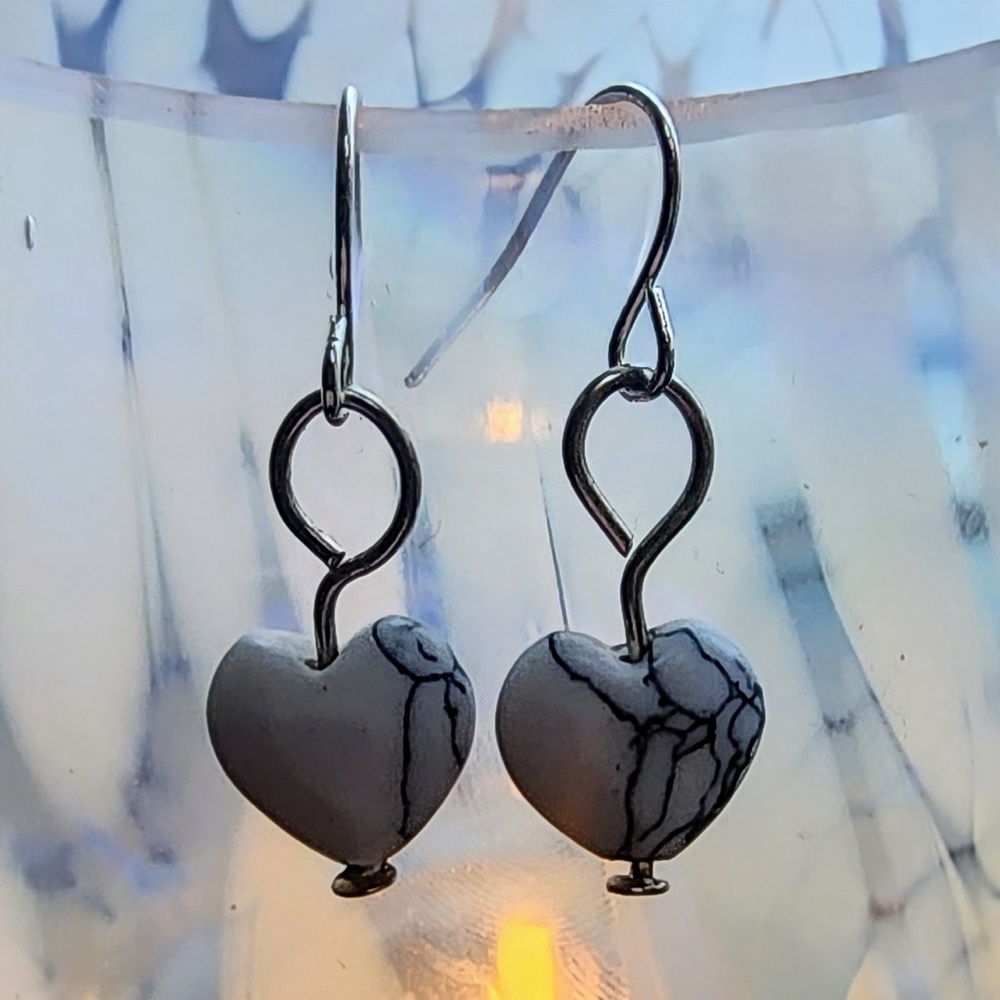 White Howlite and Silver Earrings
